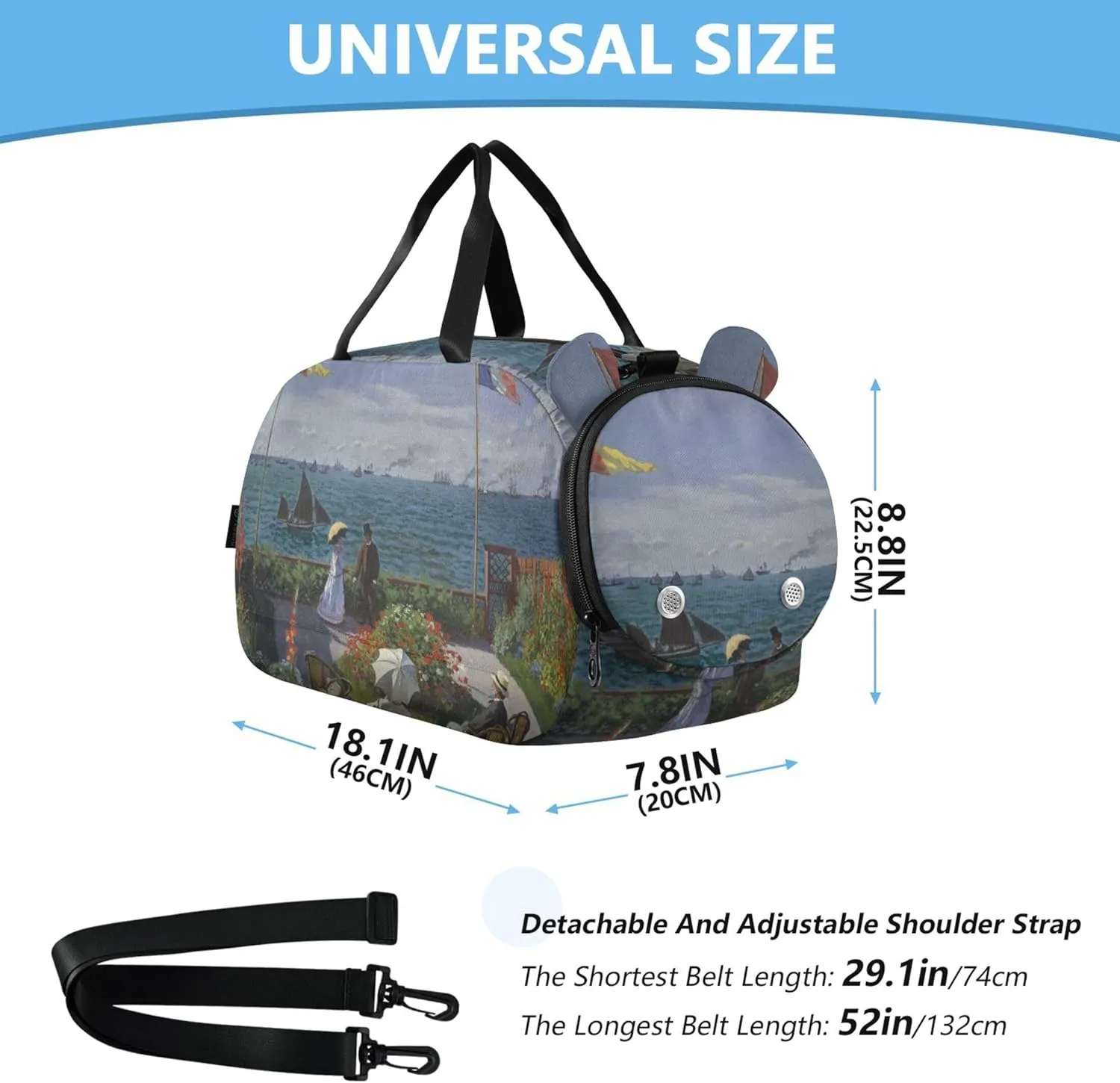 Claude Monet Jardin  Sainte Print Duffle Bags for Traveling Tote Weekender Overnight Boys Carry on Duffel Kids Dance Duffle