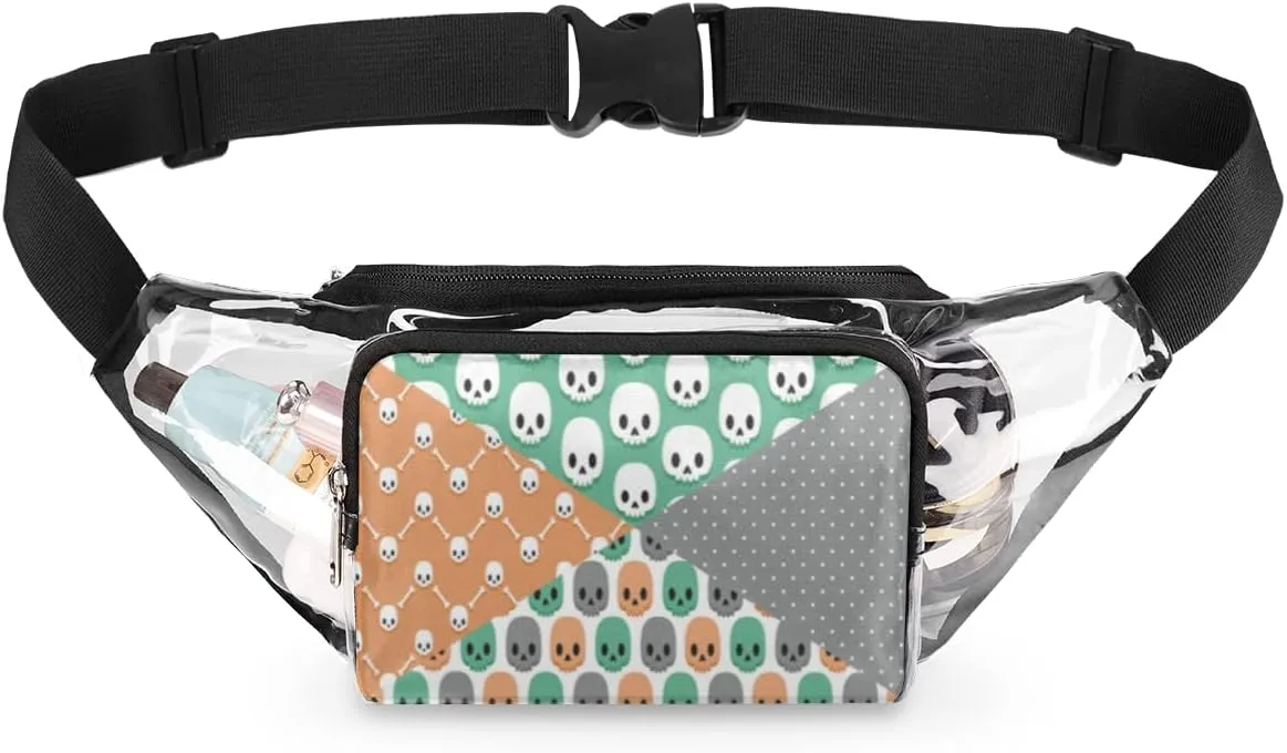 Clear Fanny Pack Stadium Approved Adjustable Cute Skulls Petits Pixels Clear Belt Bag Cute Waist Pouch for Women Men Travel Sports Events Hiking Concerts