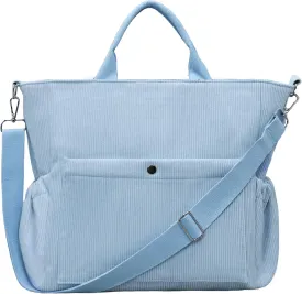 Corduroy Tote Bag for Women Large Crossbody Bags Shoulder Tote Bag with Multi Pockets Satchel Bags Handbag for Work