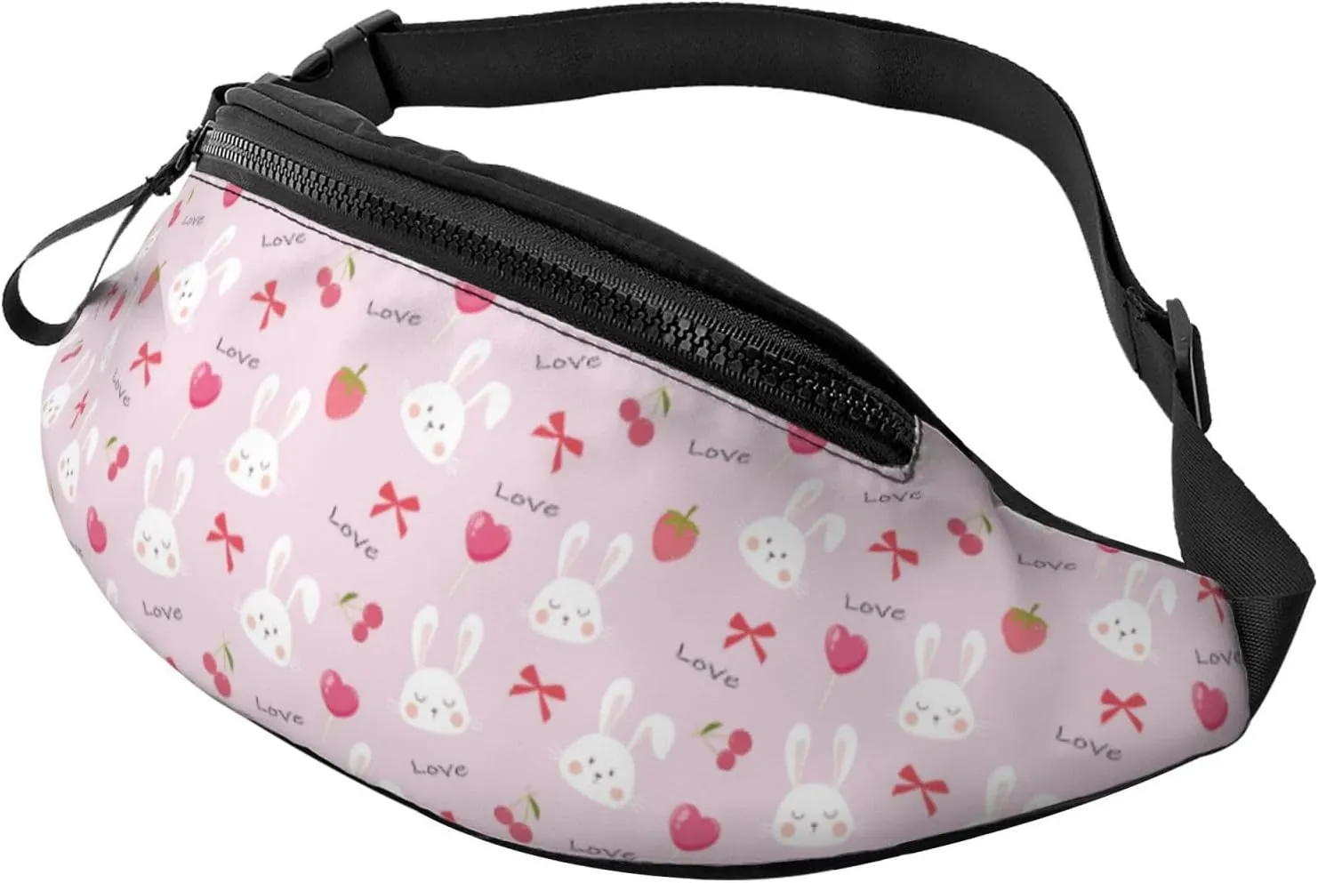 Crossbody Fanny Packs for Women Men - Cute Rabbit Love Sugar Pink Travel Belt Bag Running Waist Bag for Women Men