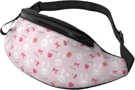Crossbody Fanny Packs for Women Men - Cute Rabbit Love Sugar Pink Travel Belt Bag Running Waist Bag for Women Men