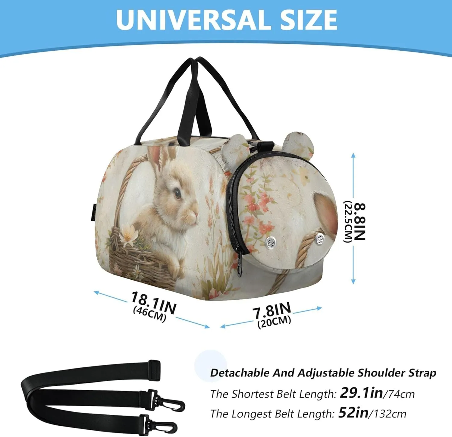 Cute Rabbit Basket Floral Girls Tote Duffle Bags Travel Overnight Bags Toddler Gym Duffle Kids Luggage Carry on Duffel Bag for Boys