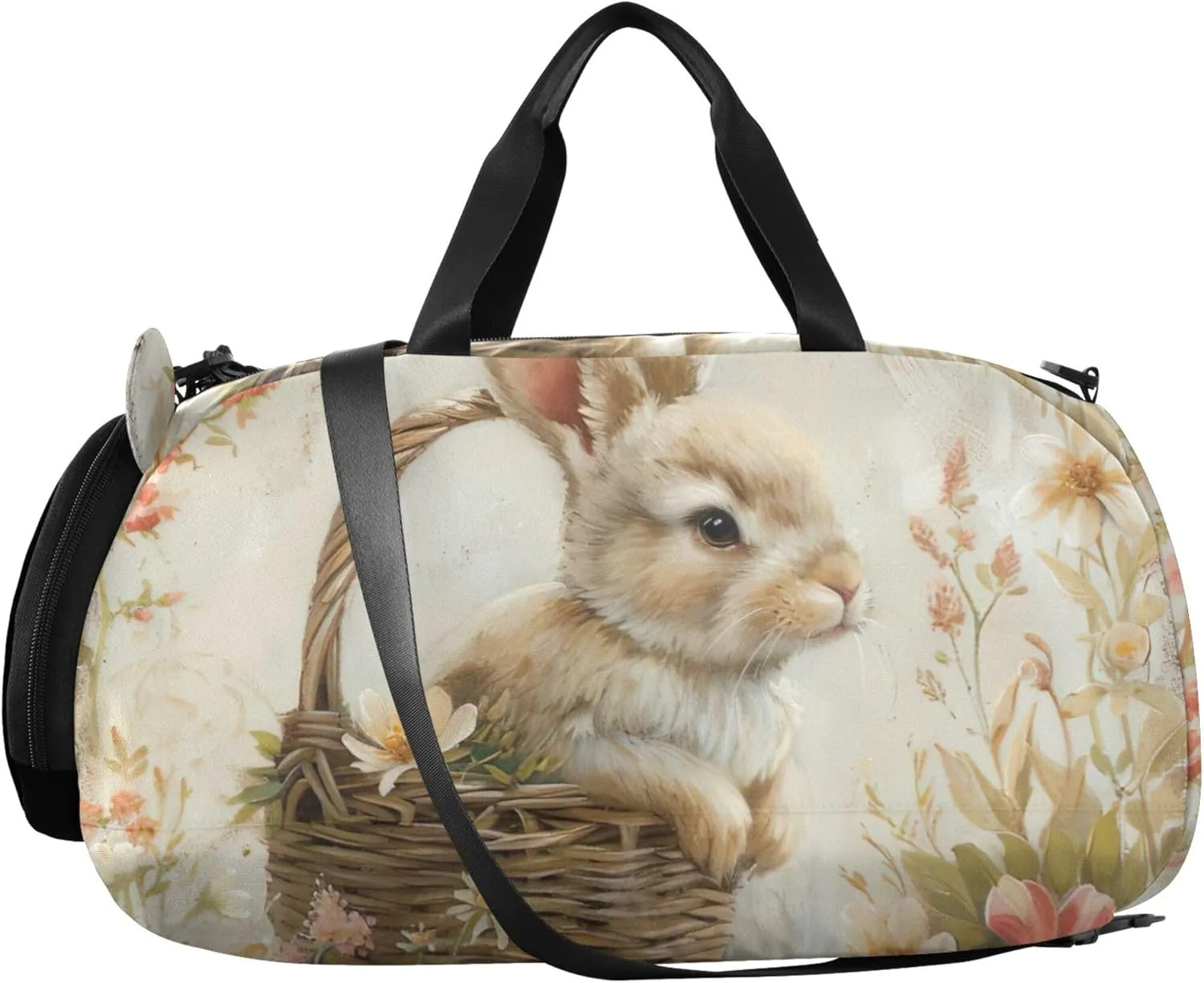 Cute Rabbit Basket Floral Girls Tote Duffle Bags Travel Overnight Bags Toddler Gym Duffle Kids Luggage Carry on Duffel Bag for Boys