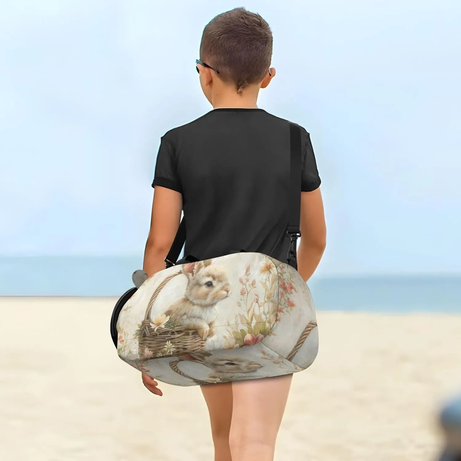 Cute Rabbit Basket Floral Girls Tote Duffle Bags Travel Overnight Bags Toddler Gym Duffle Kids Luggage Carry on Duffel Bag for Boys