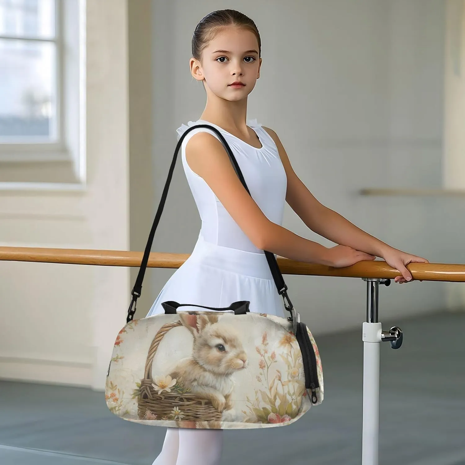 Cute Rabbit Basket Floral Girls Tote Duffle Bags Travel Overnight Bags Toddler Gym Duffle Kids Luggage Carry on Duffel Bag for Boys
