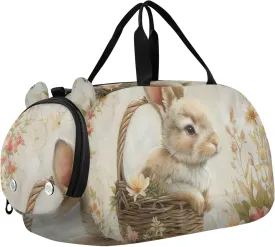 Cute Rabbit Basket Floral Girls Tote Duffle Bags Travel Overnight Bags Toddler Gym Duffle Kids Luggage Carry on Duffel Bag for Boys