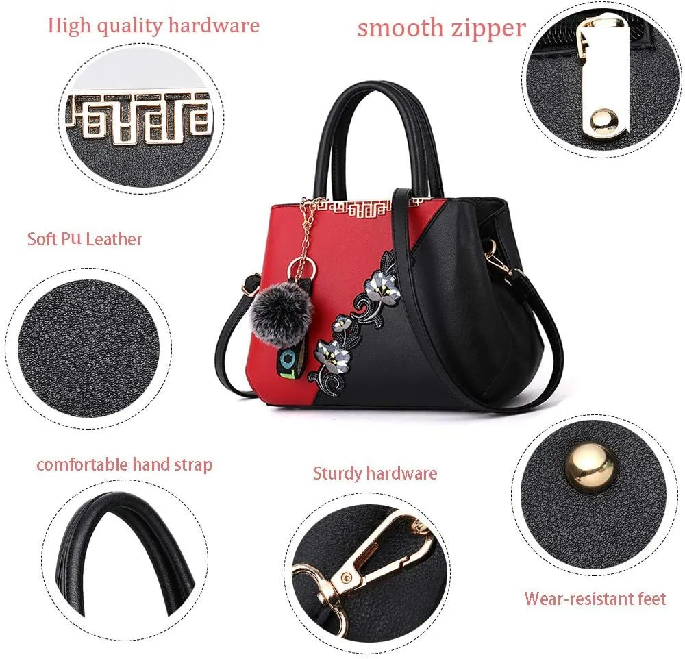 ELDA Purses and Handbags for Women Embroidery Top Handle Satchel Fashion Ladies Shoulder Bag Tote Purse Messenger Bags