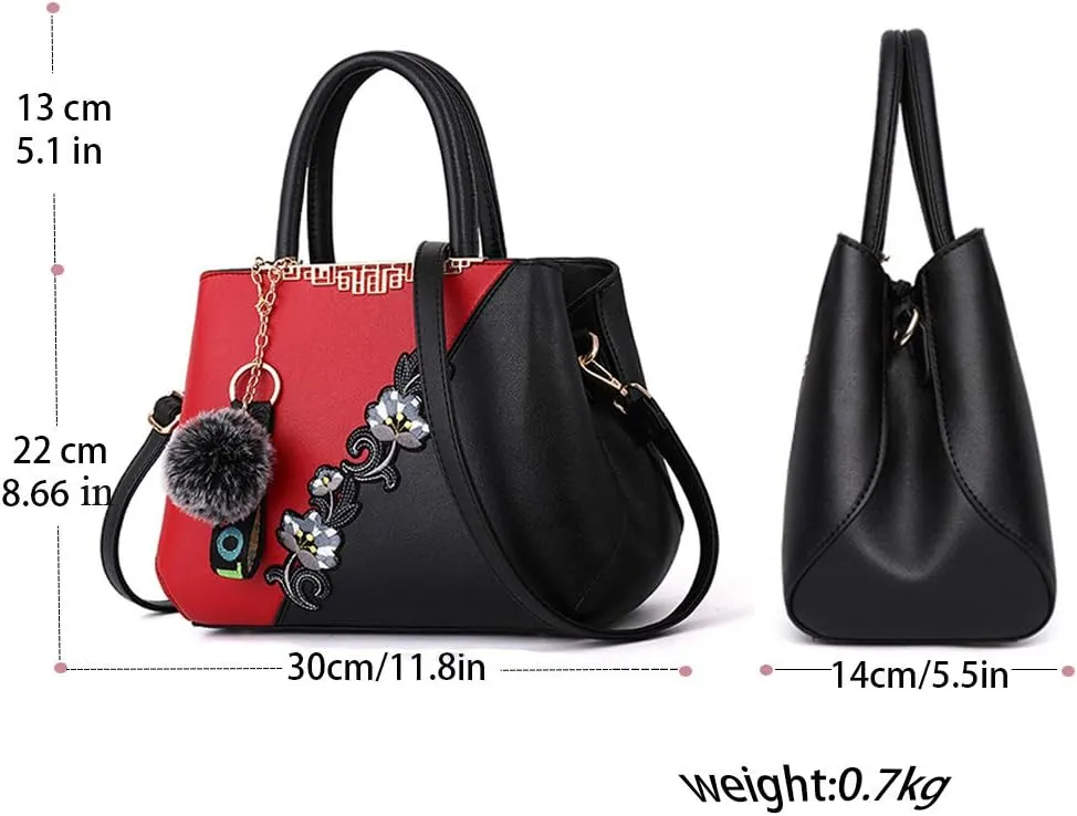 ELDA Purses and Handbags for Women Embroidery Top Handle Satchel Fashion Ladies Shoulder Bag Tote Purse Messenger Bags