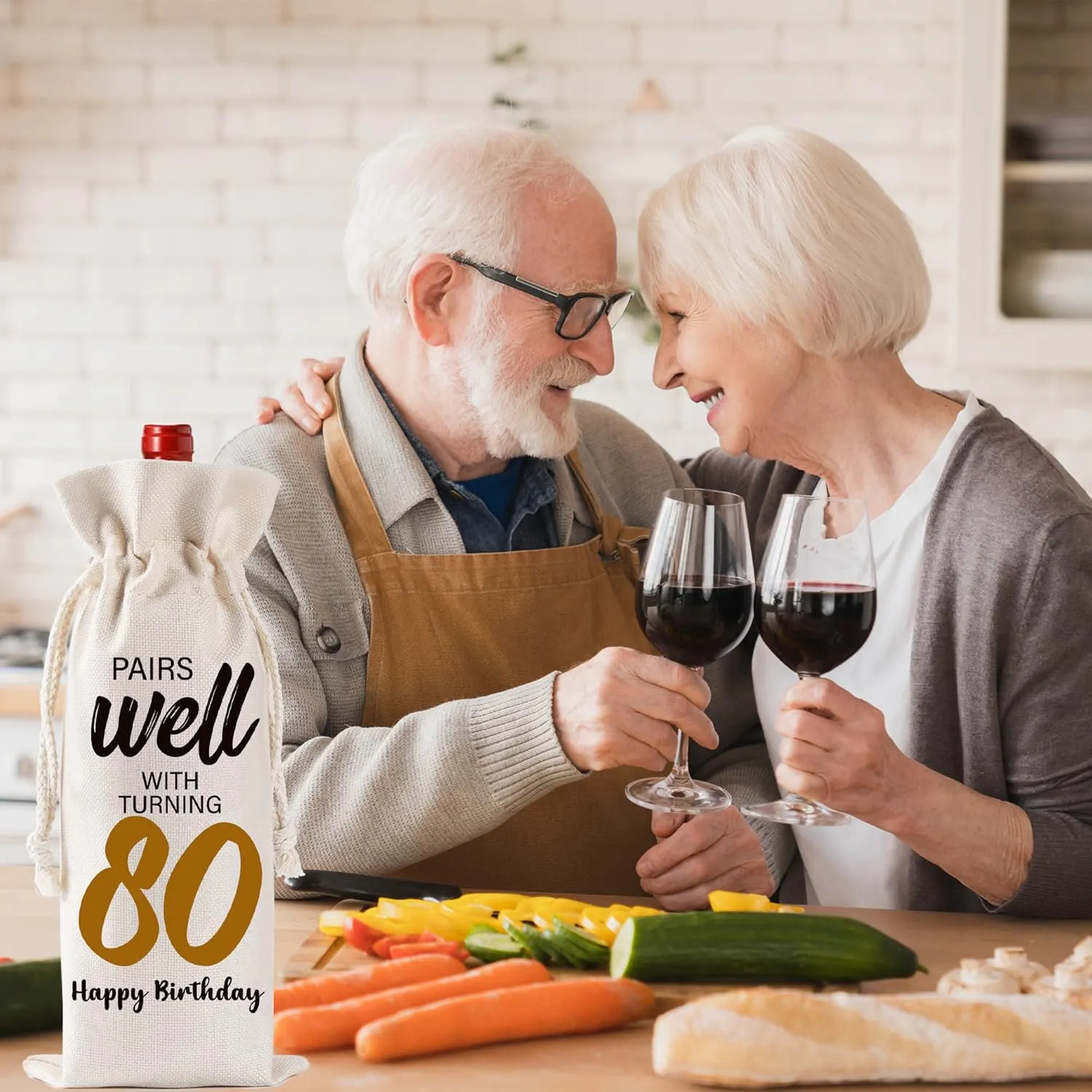 Funny Birthday Wine Bag Gifts - 80th Birthday Gift Ideas, Pairs Well with Celebrating 80 Drawstring Burlap Wine Bottle Bag for Women, Men, Loved Ones, Mom, Dad, Grandpa, Grandma, Friends, Neighbors