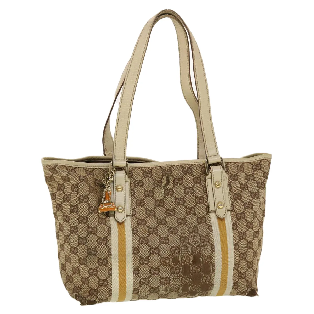 GUCCI GG Canvas Sherry Line Tote Bag Beige Orange yellow 137896  ti1129
