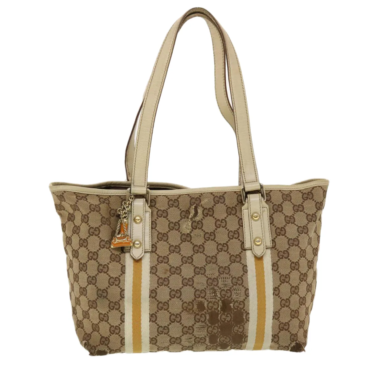GUCCI GG Canvas Sherry Line Tote Bag Beige Orange yellow 137896  ti1129