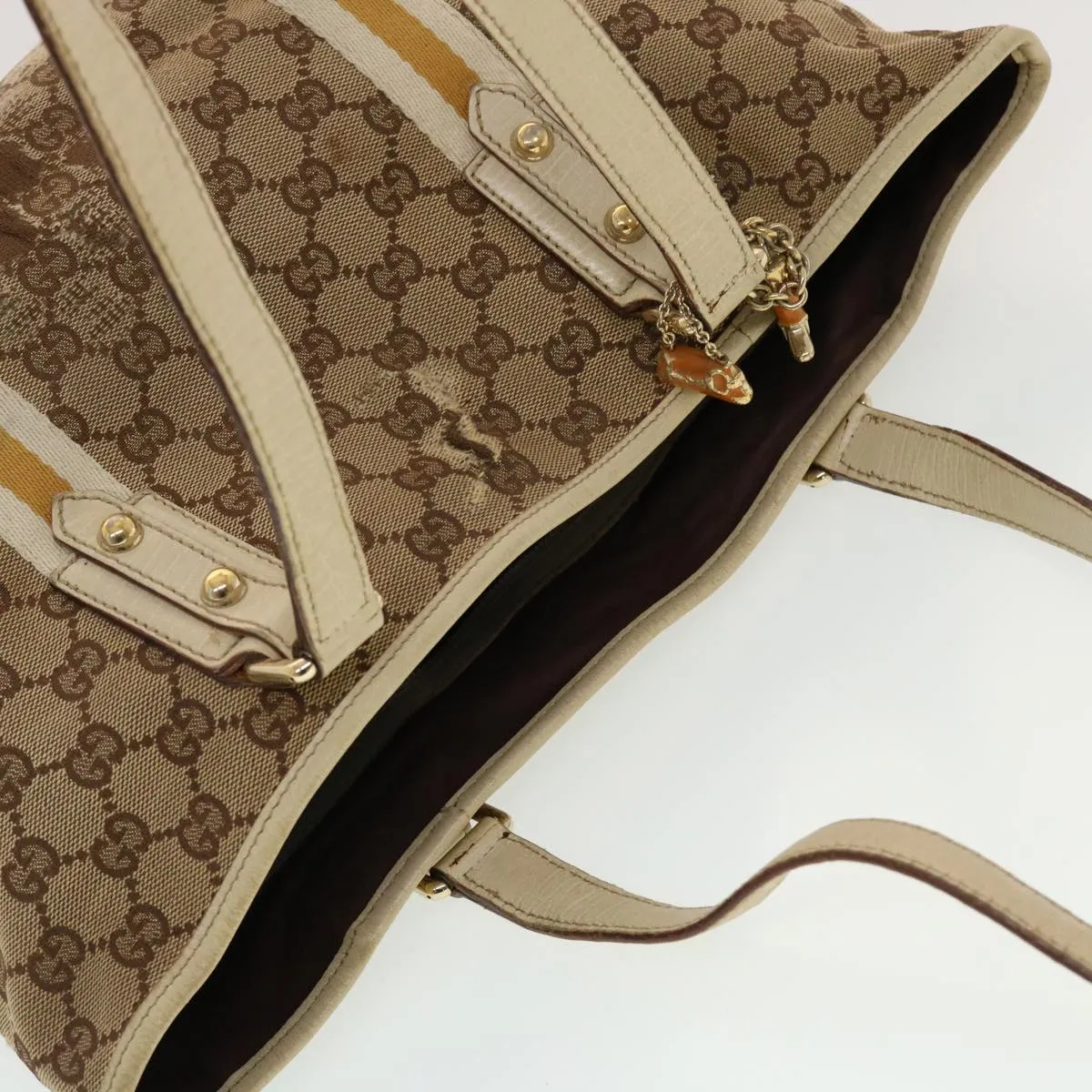 GUCCI GG Canvas Sherry Line Tote Bag Beige Orange yellow 137896  ti1129