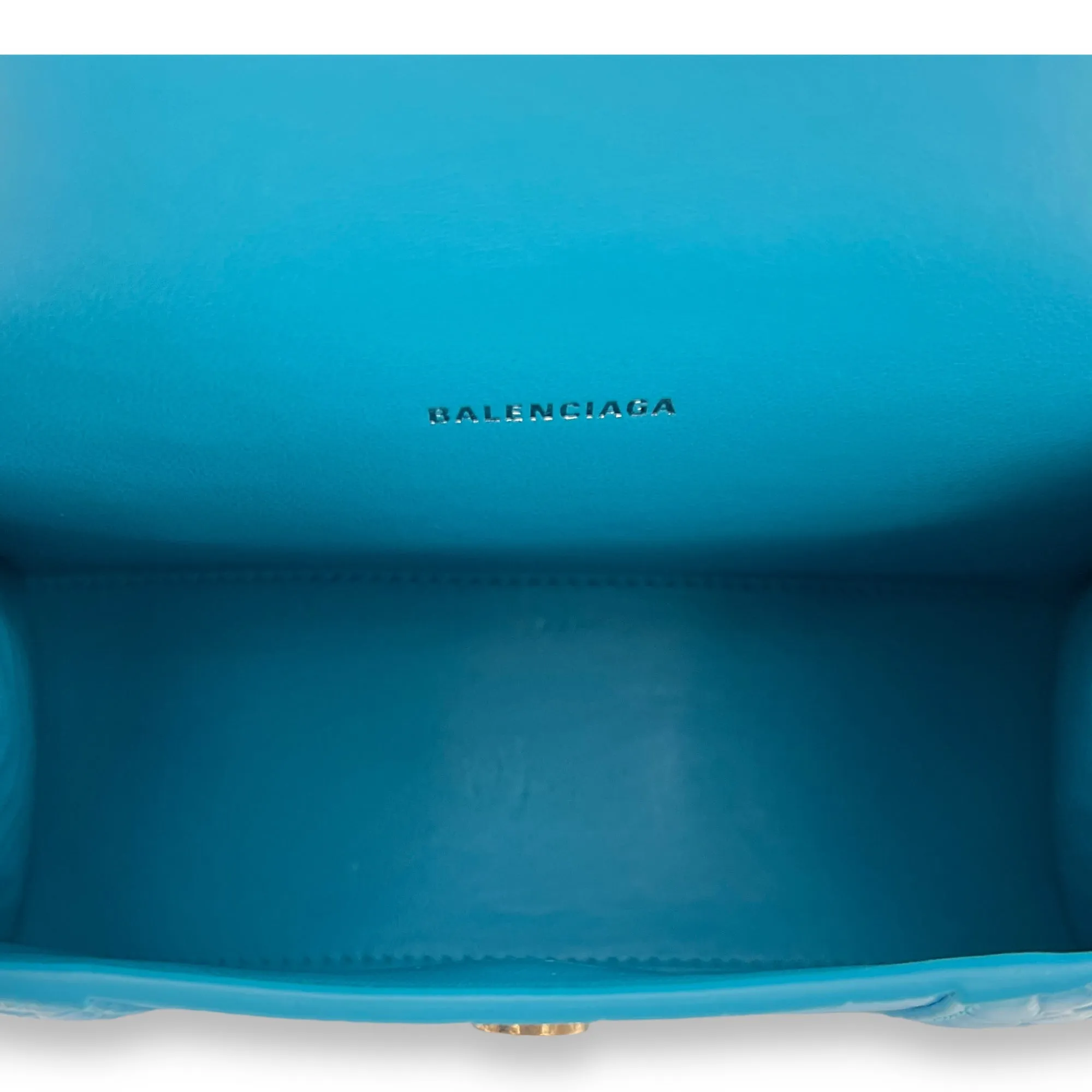 Hourglass Top Handle Bag XS Blue in Calfskin , Silver Hardware