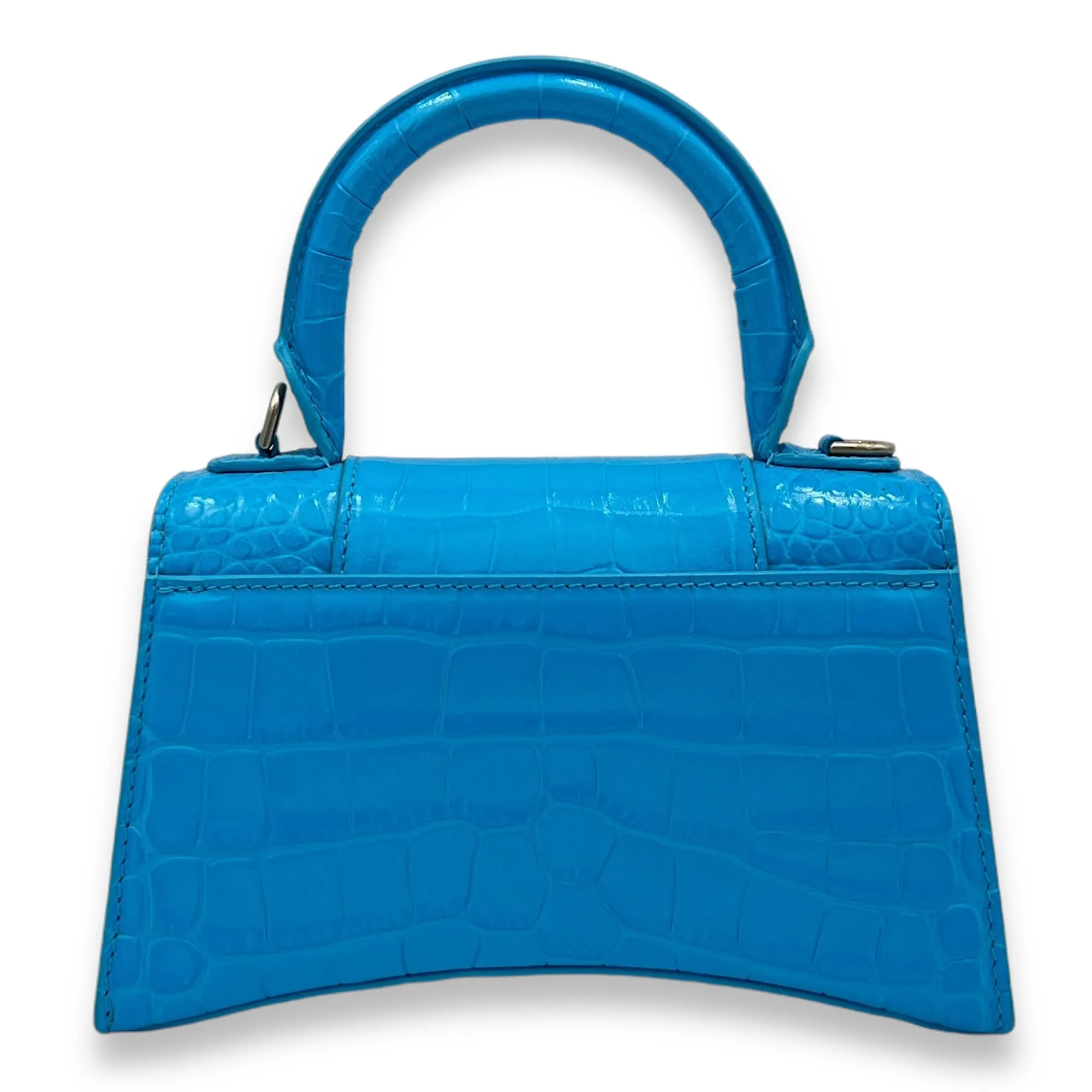 Hourglass Top Handle Bag XS Blue in Calfskin , Silver Hardware