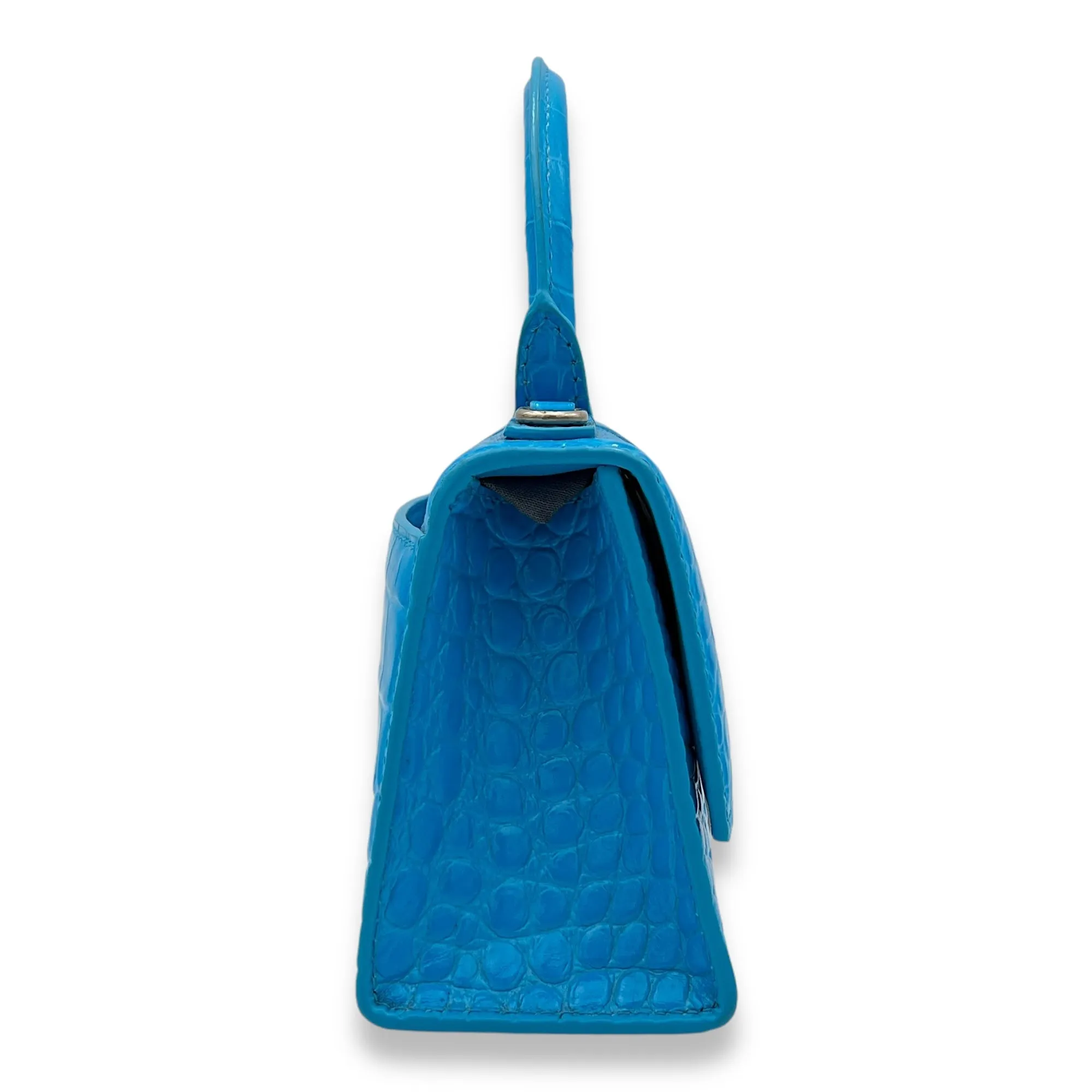 Hourglass Top Handle Bag XS Blue in Calfskin , Silver Hardware