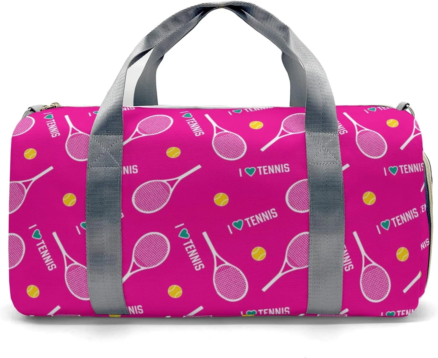 I Love Tennis Pink Personalized Duffel Bag Custom Multi-Function Travel Bag Gym Sports Dance Bags Overnight Carry On Weekend Bag for Women Men