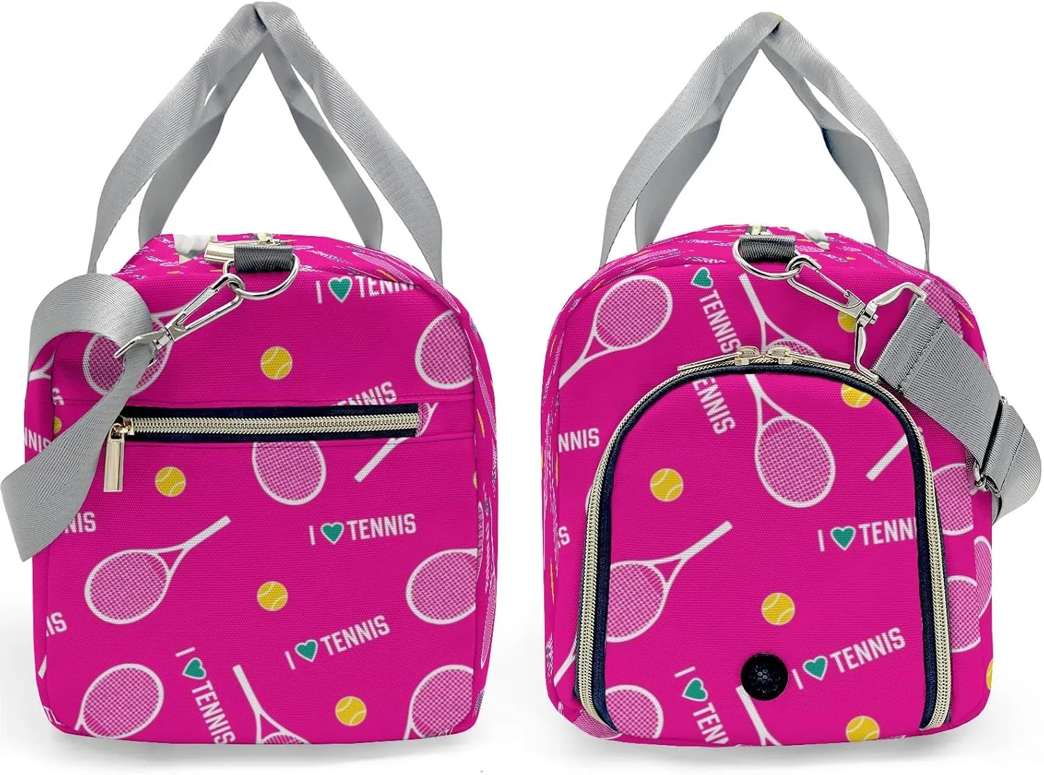 I Love Tennis Pink Personalized Duffel Bag Custom Multi-Function Travel Bag Gym Sports Dance Bags Overnight Carry On Weekend Bag for Women Men