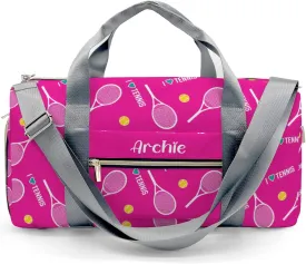I Love Tennis Pink Personalized Duffel Bag Custom Multi-Function Travel Bag Gym Sports Dance Bags Overnight Carry On Weekend Bag for Women Men