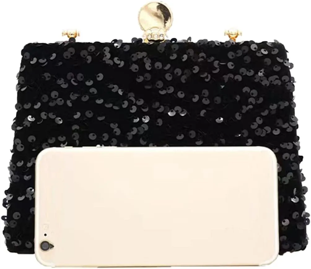 IAMUHI Small Sequins Clutch Purse Top Handle Evening Handbag Mini Square Shoulder Crossbody Bag