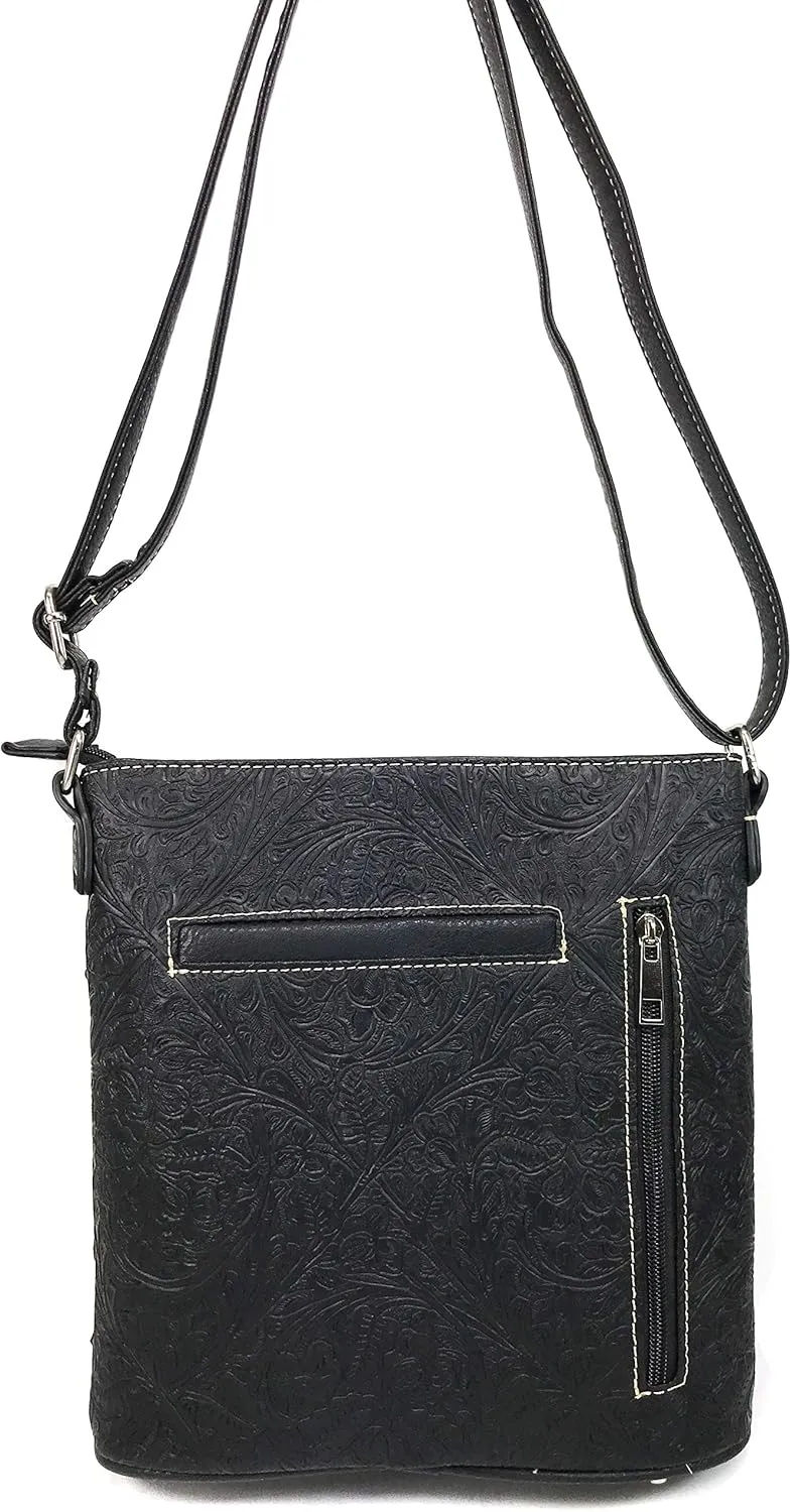 Justin West Clydesdale Tooled Leather Metal Stud Cross Conceal Carry Women Handbag Purse