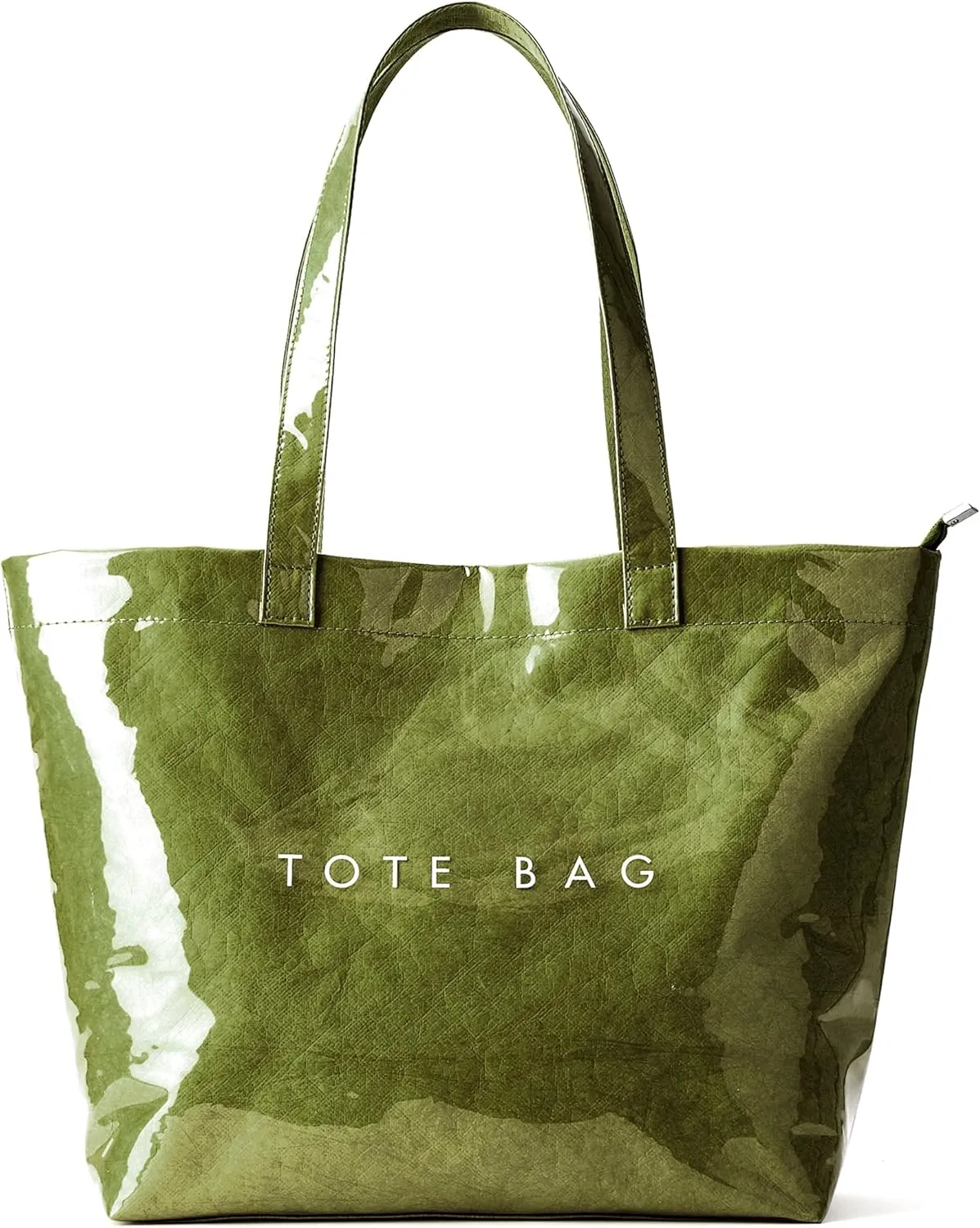 KALIDI PVC Zipper Tote Bag, Kraft Paper Beach Bag Large Hobo Carry All Travel Shopping Handbag Plastic Shoulder Bag