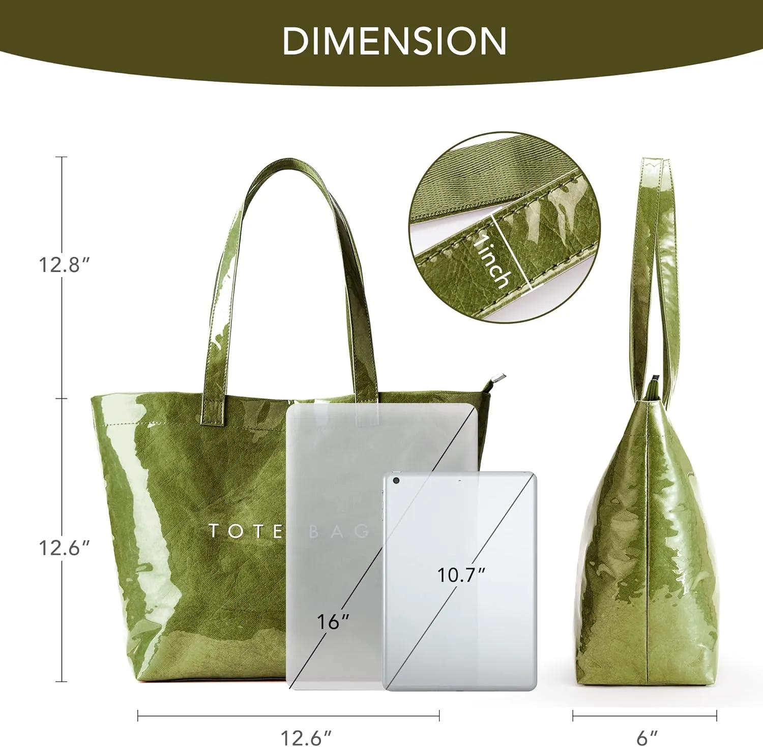 KALIDI PVC Zipper Tote Bag, Kraft Paper Beach Bag Large Hobo Carry All Travel Shopping Handbag Plastic Shoulder Bag