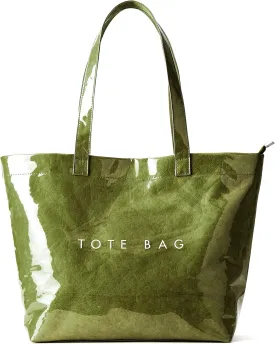 KALIDI PVC Zipper Tote Bag, Kraft Paper Beach Bag Large Hobo Carry All Travel Shopping Handbag Plastic Shoulder Bag