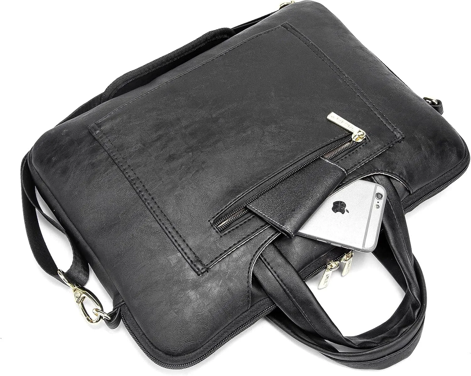 Kinmac 360 Protective Waterproof PU Leather Laptop Shoulder Messenger Sleeve Briefcase case Bag (13 inch-14 inch, Black PU)