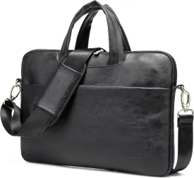 Kinmac 360 Protective Waterproof PU Leather Laptop Shoulder Messenger Sleeve Briefcase case Bag (13 inch-14 inch, Black PU)