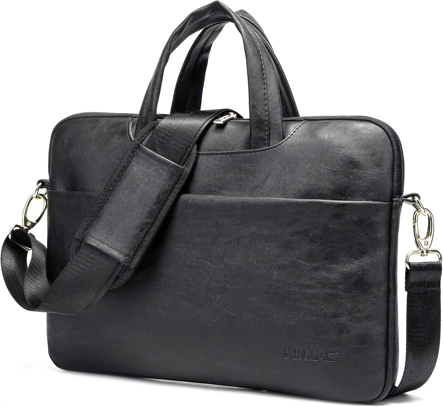 Kinmac 360 Protective Waterproof PU Leather Laptop Shoulder Messenger Sleeve Briefcase case Bag (13 inch-14 inch, Black PU)