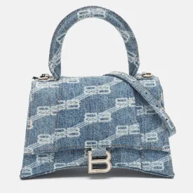 Light Blue BB Monogram Denim Small Hourglass Top Handle Bag