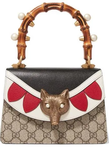 Linea E Bamboo Embellished Leather and Coated-Canvas Tote