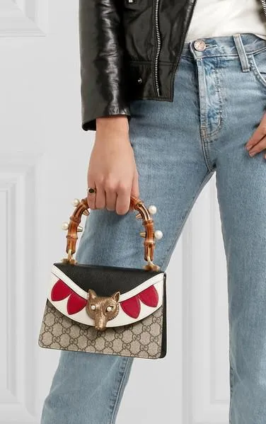 Linea E Bamboo Embellished Leather and Coated-Canvas Tote