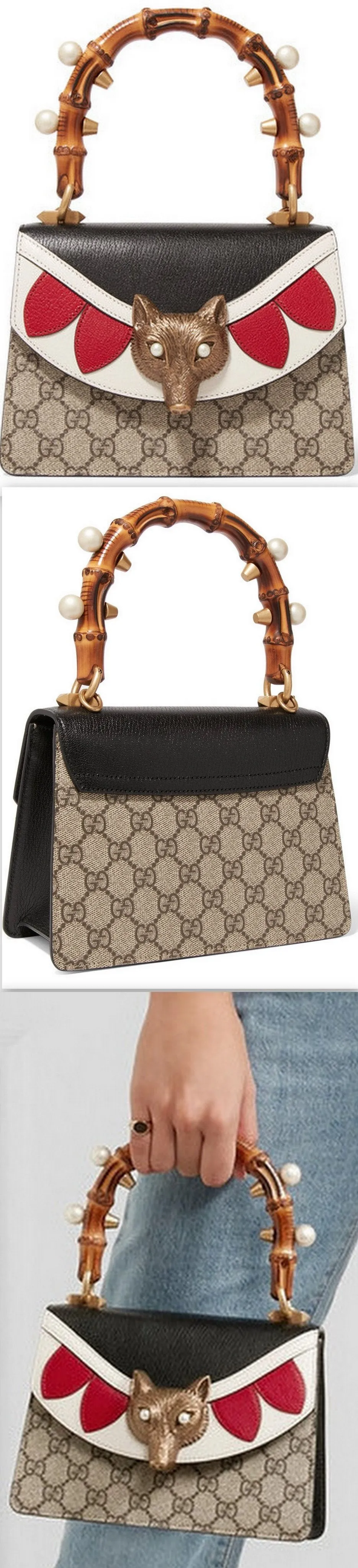 Linea E Bamboo Embellished Leather and Coated-Canvas Tote