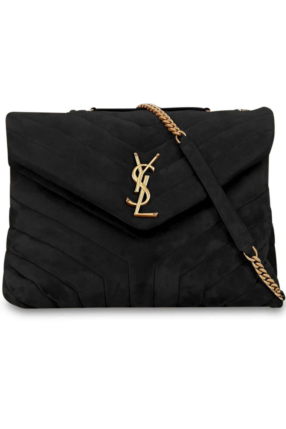 LOULOU MEDIUM FLAP BAG SUEDE BLACK/GOLD