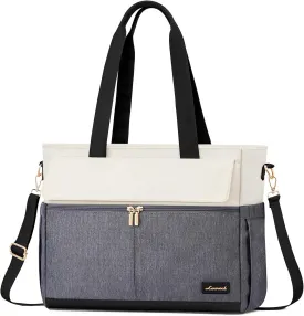LOVEVOOK Laptop Bag for Women 15.6 Inch Laptop Tote Bag Large Capacity Work Bags Mutiple Pockets Teacher Bags with Removable Strap Water Resistant Computer Purse for Business Travel, Gray Beige