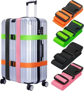 Luggage Straps for Suitcases TSA Approved - Multicolored, 4 PK - Premium Nylon Belts for Suitcase, Briefcase & Travel Bag - Adjustable Strap Length 46" - 78"