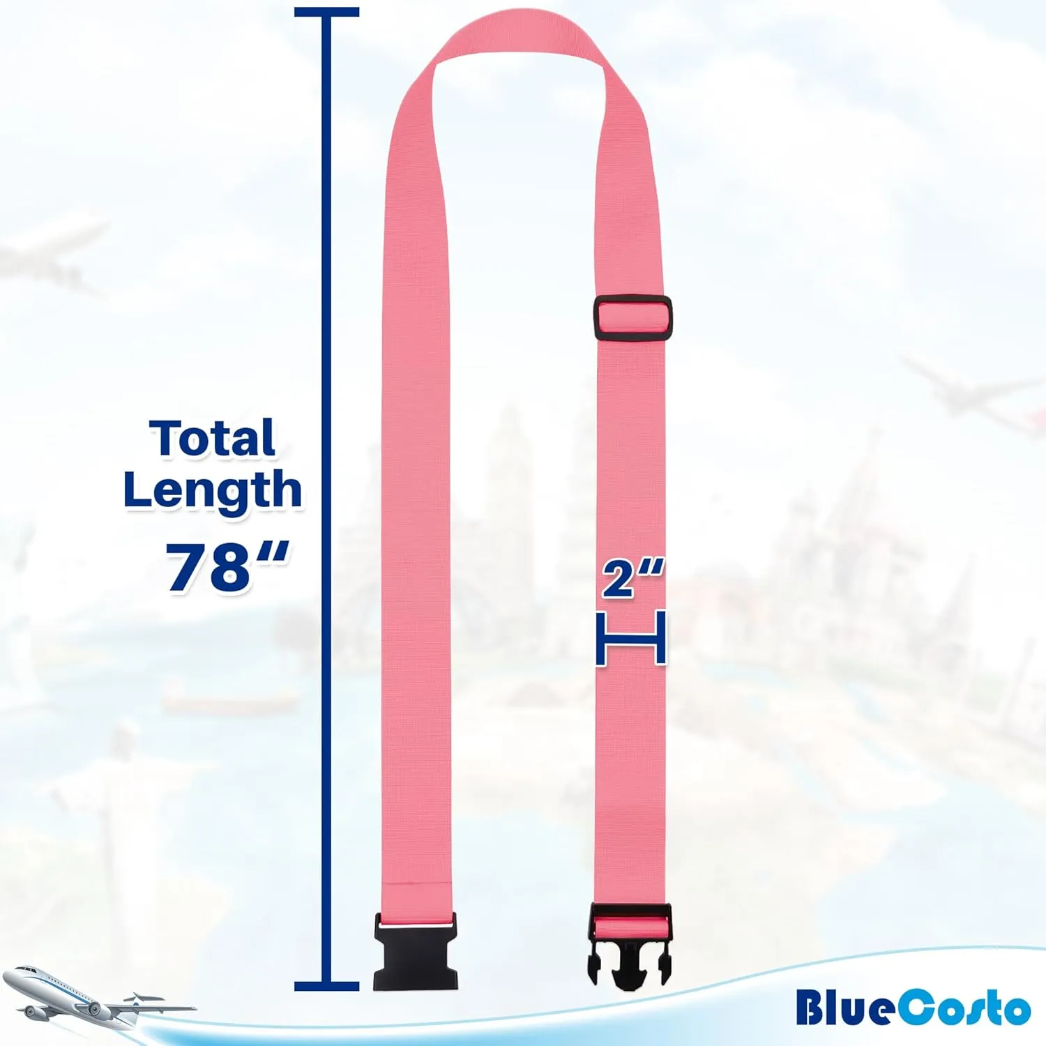 Luggage Straps for Suitcases TSA Approved - Multicolored, 4 PK - Premium Nylon Belts for Suitcase, Briefcase & Travel Bag - Adjustable Strap Length 46" - 78"