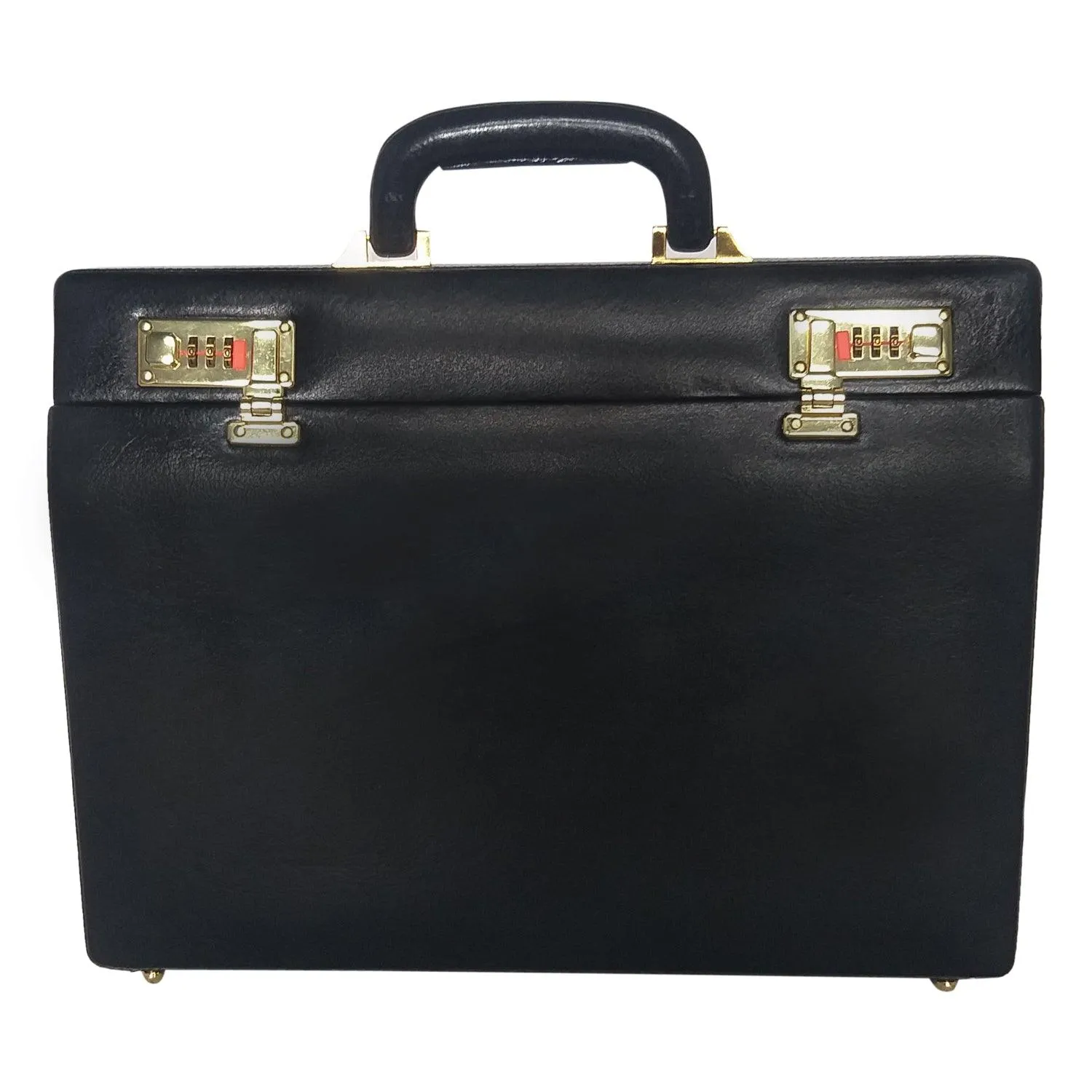 MANDAVA Men's Genuine Leather Briefcase Executive Attache Slim Business Handbag 14 inch Laptop MacBook Carry Case Black