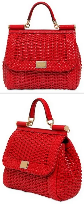 Medium Sicily Woven Bag, Red