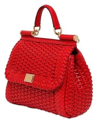 Medium Sicily Woven Bag, Red