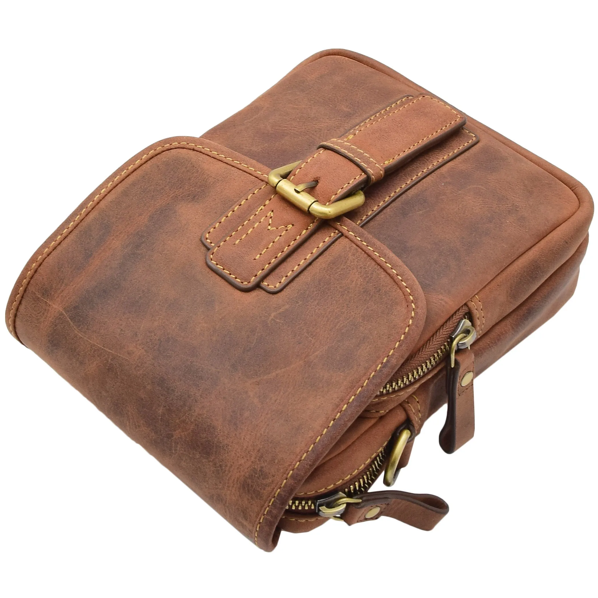 Men's Smart Cross Body Bag Genuine Leather Messenger Tan DR386