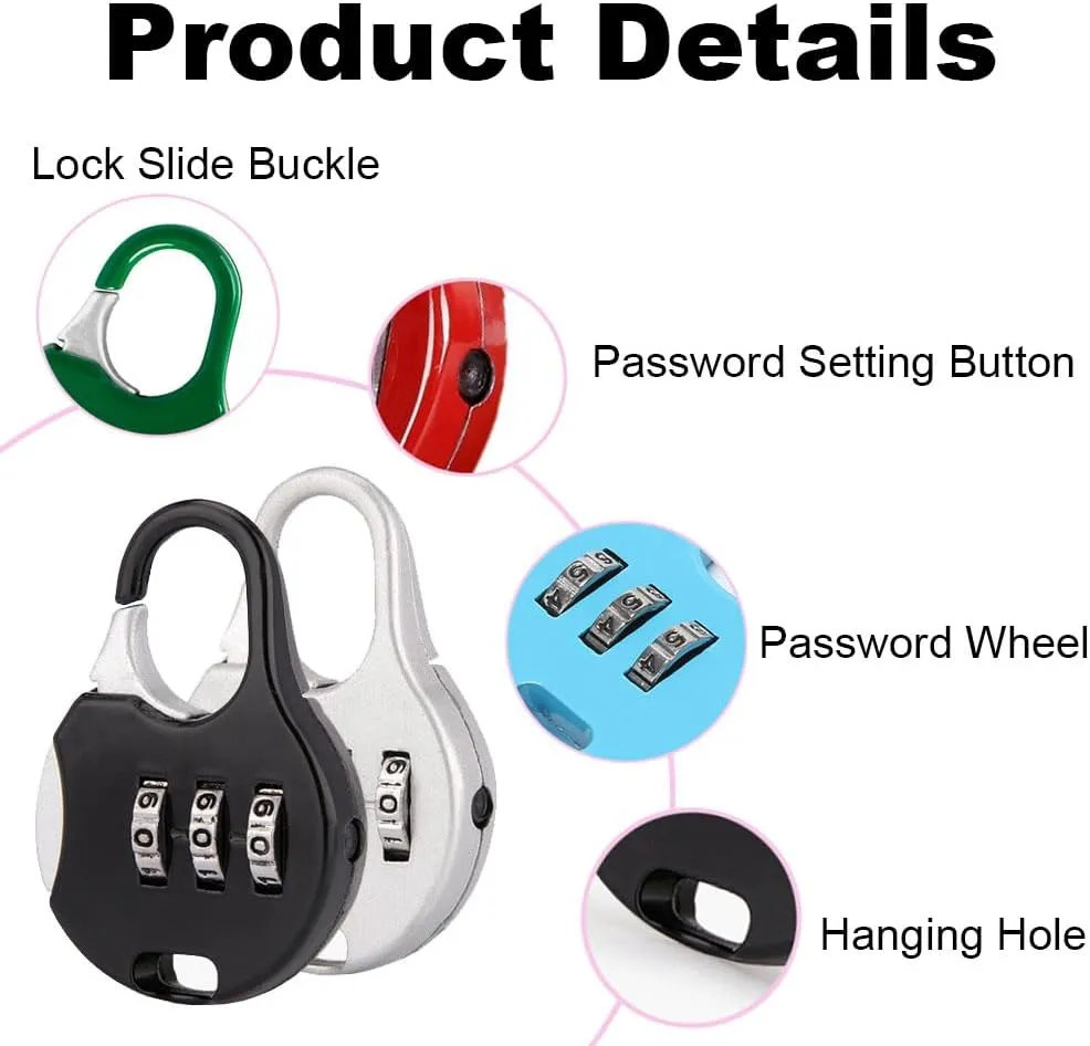 Mini Combination Lock Security Padlock 3 Digit Code Locks Colorful Lockers Number Locks for Suitcases Luggage and Briefcases Dark Green, 50*35*12mm/1.97*1.38*0.47in
