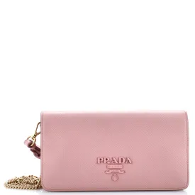 Monochrome Wristlet Wallet on Chain Saffiano Leather Mini
