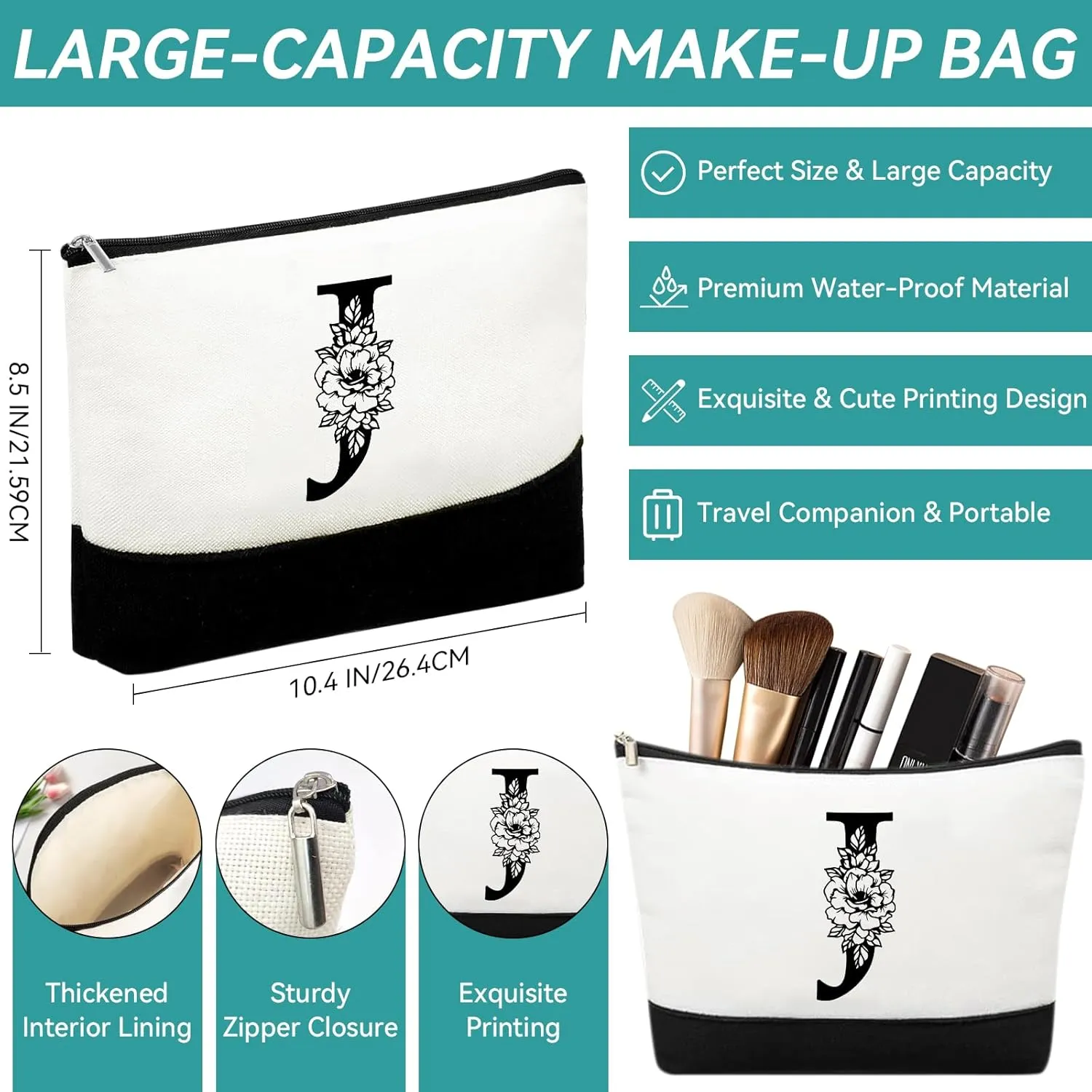 Mother's Day Gifts for Women Her - Initial Canvas Tote Bag & Makeup Bag, Personalized Birthday Gifts for Mom