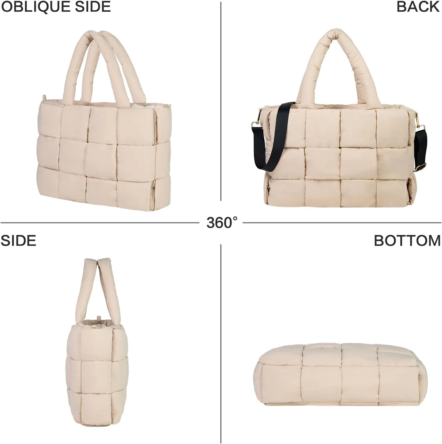 NAARIIAN Tote Bag for Women Hand Woven Puffy Tote Handbag Large Cross body bags for work travel gym
