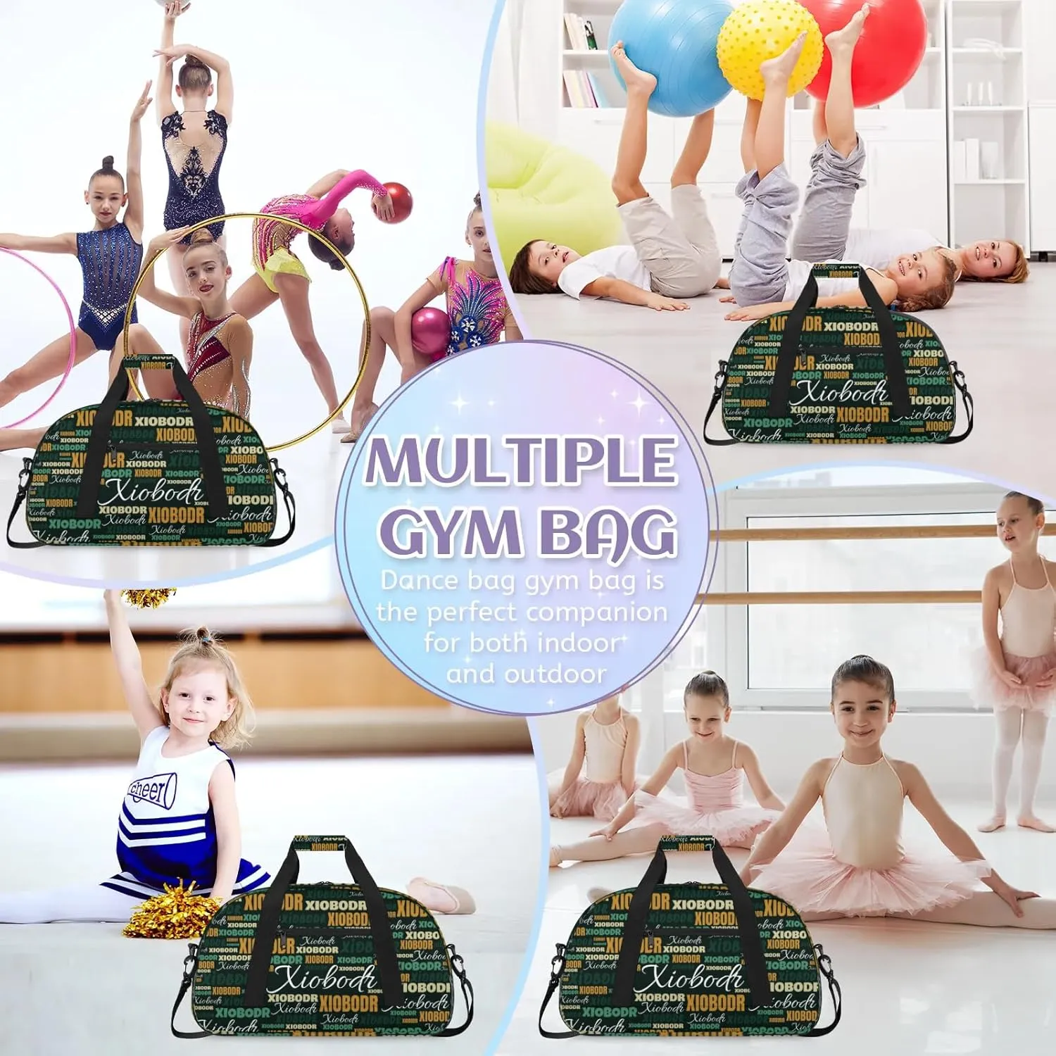 Personalized Cute Duffle Bag - Custom Name Kids Sports Bag, Sleepover Bags for Girls, Lightweight Toddler Boys Overnight Bag for Weekender Travel Cheer Dance Ball Game, Black Brown Green