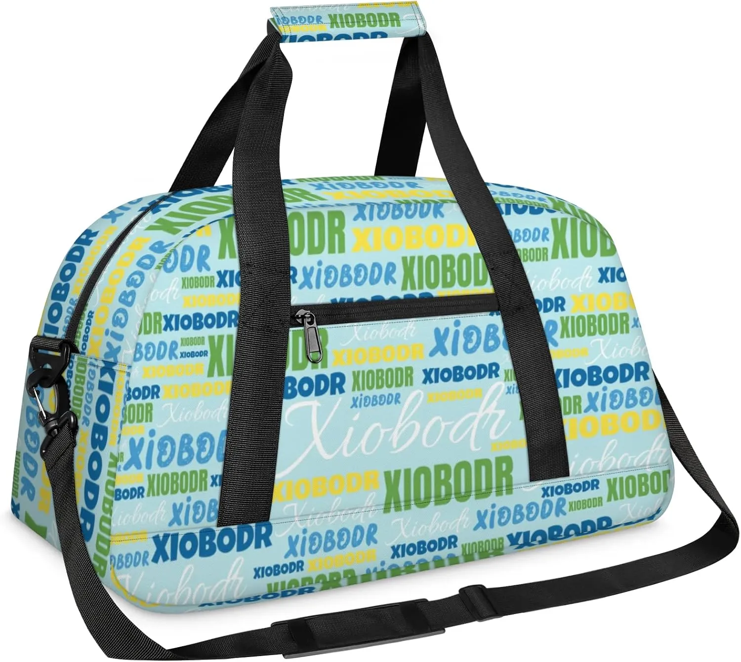Personalized Cute Duffle Bag - Custom Name Kids Sports Bag, Sleepover Bags for Girls, Lightweight Toddler Boys Overnight Bag for Weekender Travel Cheer Dance Ball Game, Blue Yellow Green