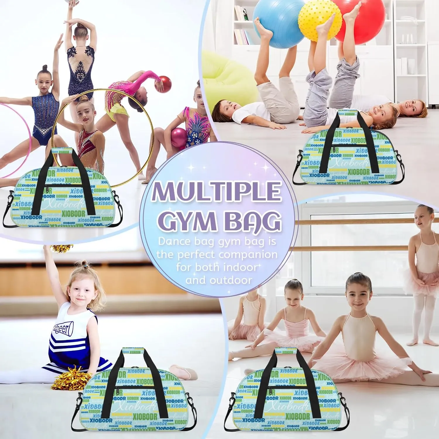 Personalized Cute Duffle Bag - Custom Name Kids Sports Bag, Sleepover Bags for Girls, Lightweight Toddler Boys Overnight Bag for Weekender Travel Cheer Dance Ball Game, Blue Yellow Green