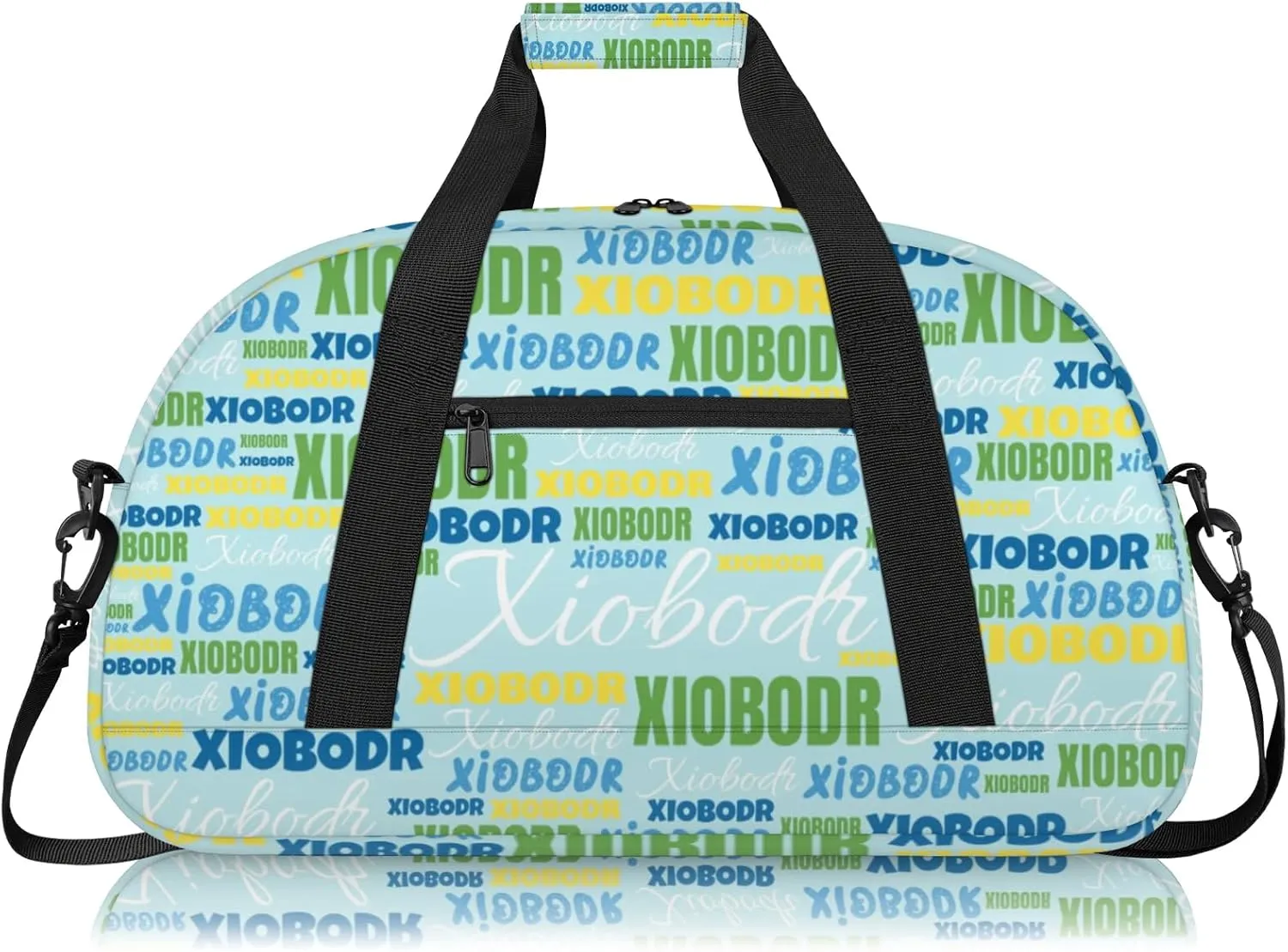 Personalized Cute Duffle Bag - Custom Name Kids Sports Bag, Sleepover Bags for Girls, Lightweight Toddler Boys Overnight Bag for Weekender Travel Cheer Dance Ball Game, Blue Yellow Green